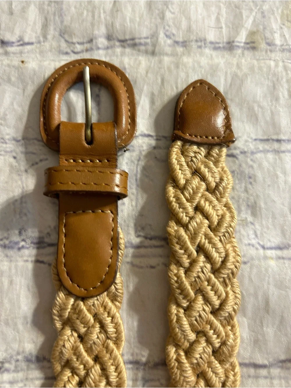 NINE WEST METALLIC COPPER BRONZE VEGAN & VTG BROWN WITH NATURAL WOVEN BELTS